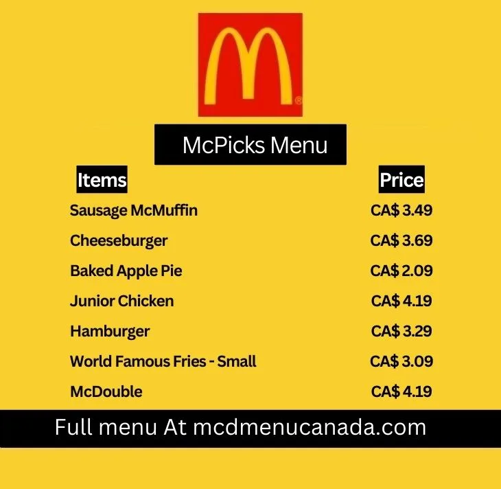 McDonald's McPicks Menu